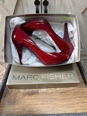 Marc Fischer-  Glossy Deep Cherry Red Patent Stiletto Platform Pumps (10)w-box